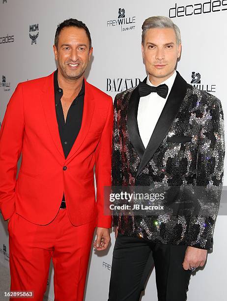 Christos Garkinos and Cameron Silver attend the Dukes Of Melrose launch hosted by Decades and Harper's BAZAAR at The Terrace at Sunset Tower on...