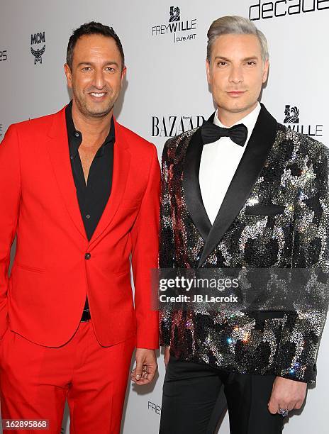 Christos Garkinos and Cameron Silver attend the Dukes Of Melrose launch hosted by Decades and Harper's BAZAAR at The Terrace at Sunset Tower on...