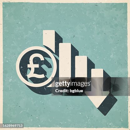 Pound rate decrease. Icon in retro vintage style - Old textured paper Pound rate decrease. Icon in retro vintage style - Old textured paper