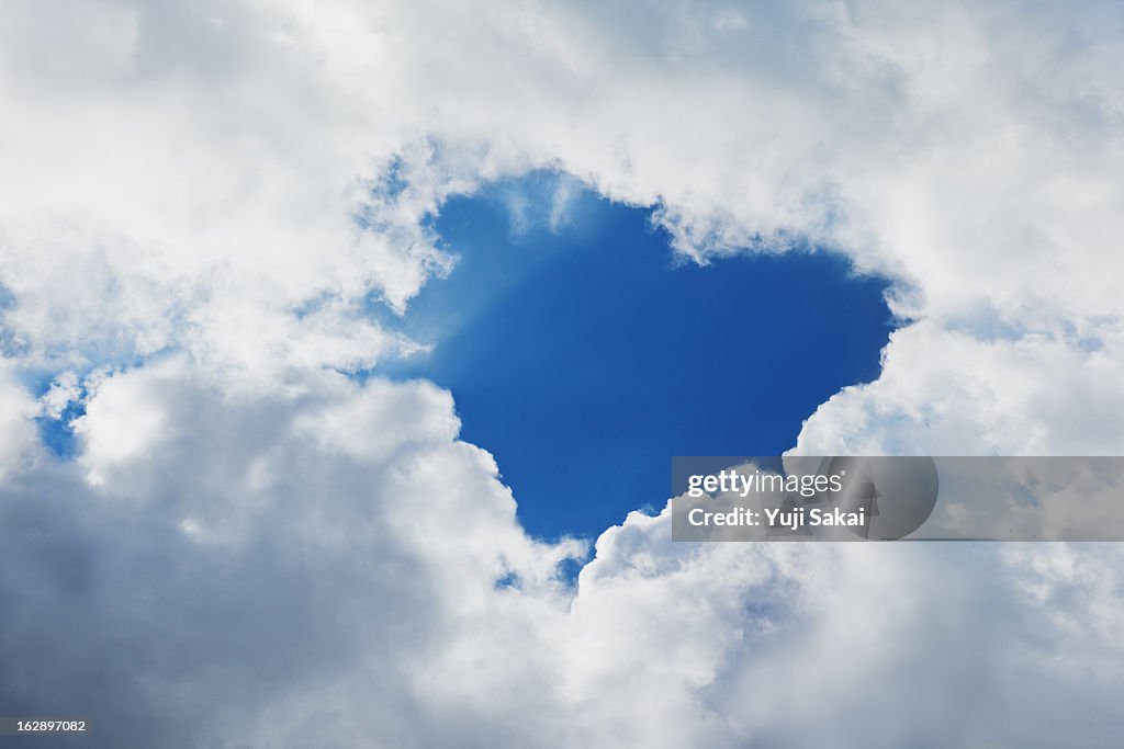 Clouds forming heart in sky