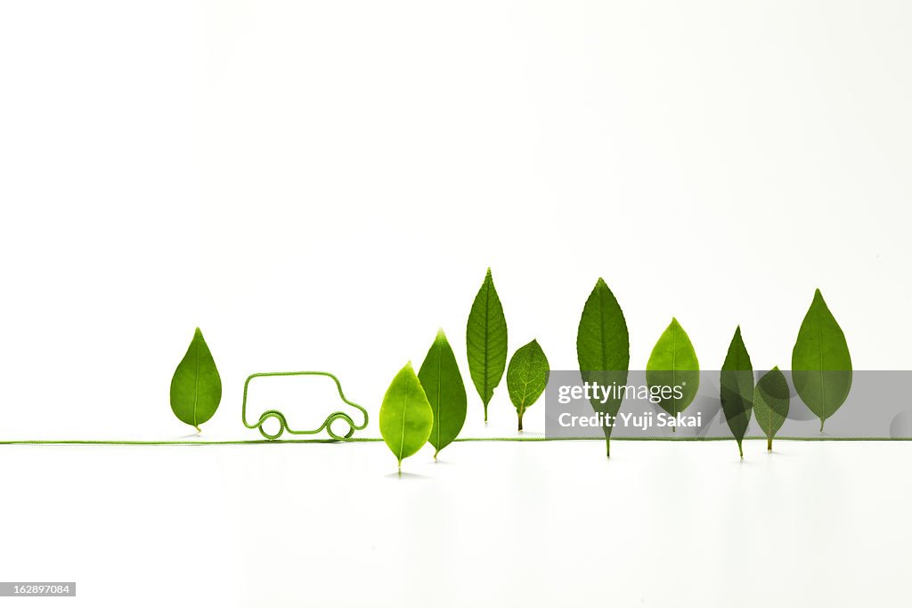 Eco-car shaped   electric cord with standing leave