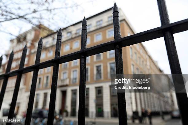 The headquarters of BP Plc stand behind metal railings in St. James's Square in London, U.K., on Thursday, Feb. 28, 2013. BP Plc's push to maximize...