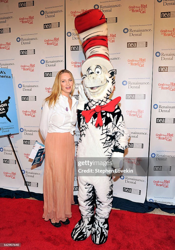 Uma Thurman Joins Cat In The Hat On NEA's Read Across America Day