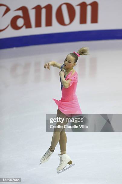 Gerli Liinamae of Estonia skate in the Junior Ladies Short Program during day 5 of the ISU World Junior Figure Skating Championships at Agora Arena...