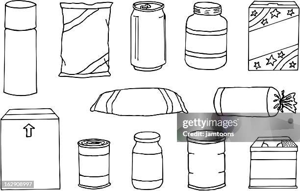 bildbanksillustrationer, clip art samt tecknat material och ikoner med package doodles - förpackning