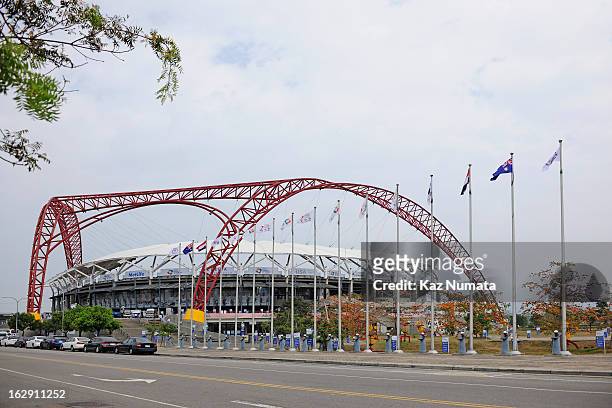 General view of the outside of Taichung Intercontinental Baseball Stadium during the World Baseball Classic workout day of Team Netherlands on March...
