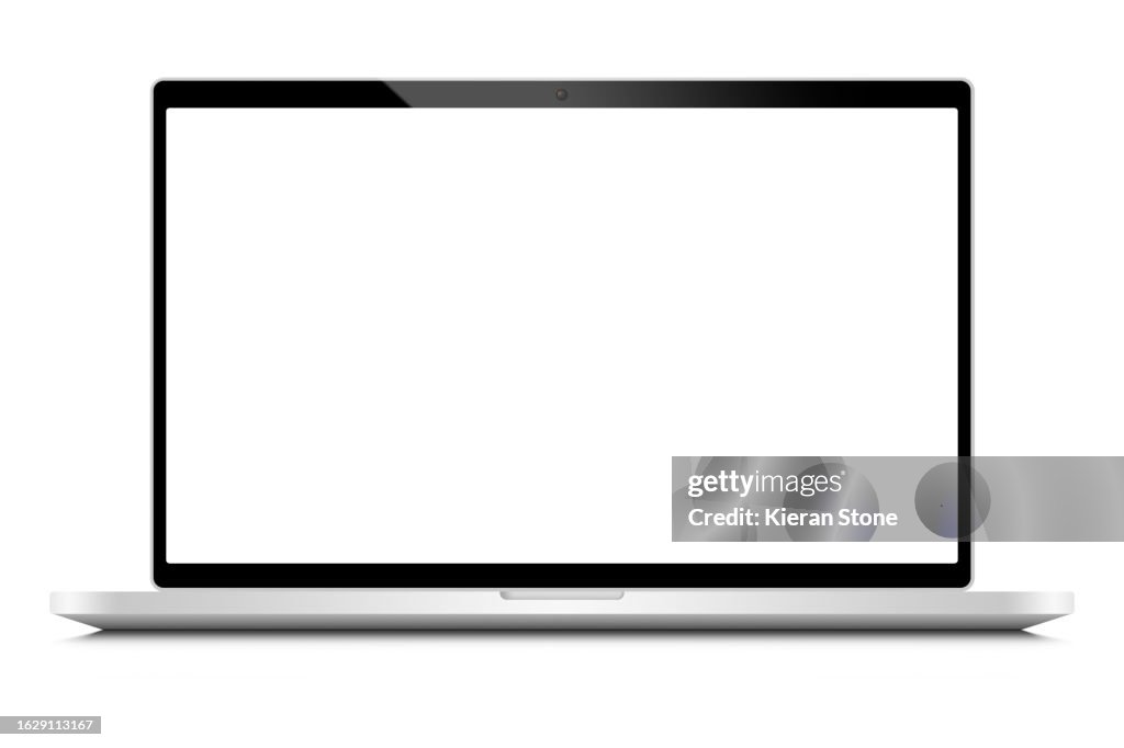 Blank Screen Open Laptop Isolated on White