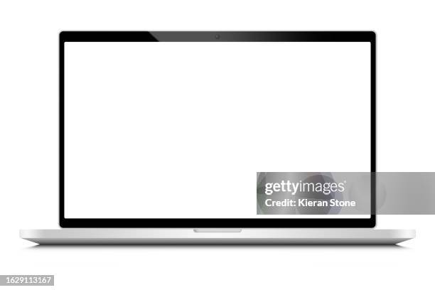 blank screen open laptop isolated on white - laptop stock pictures, royalty-free photos & images