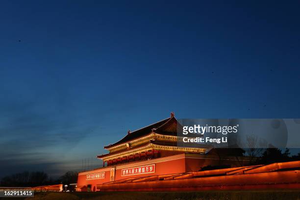General view of the Tiananmen Gate on March 1, 2013 in Beijing, China. The reshuffle will be completed at the first annual session of the 12th...