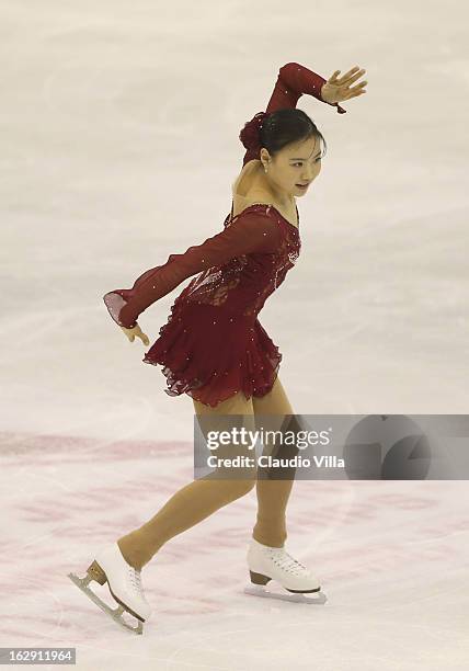 Hae Jin Kim of Korea skate in the Junior Ladies Short Program during day 5 of the ISU World Junior Figure Skating Championships at Agora Arena on...