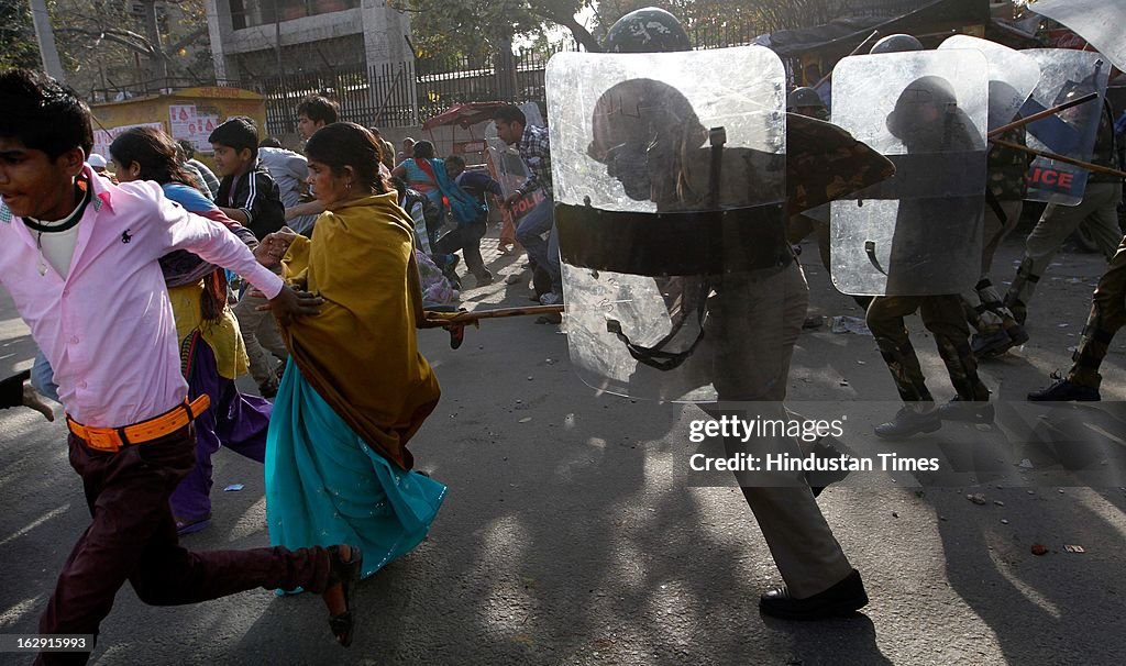 Violence During Protest Against Rape Of An Eight Year Old Girl At Mangol Puri