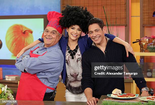 Chef Pepin, Ana Patricia Gonzalez and Johnny Lozada celebrate Univision's Tlnovelas cable network first anniversary on Despierta America at Univision...