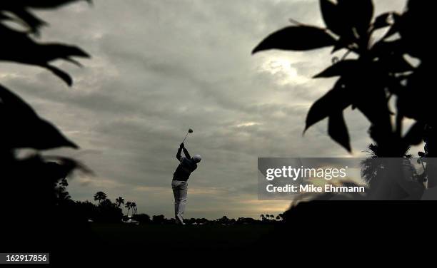Keegan Bradley hits his tee shot on the 14th hole during the second round of the Honda Classic at PGA National Resort and Spa on March 1, 2013 in...