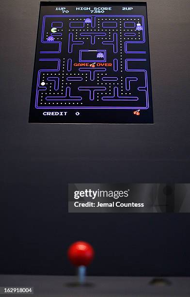 View of the game "Pac-Man" which is one of the 14 video games that are part of the exhibiton "Applied Designs" during the "Applied Design" press...