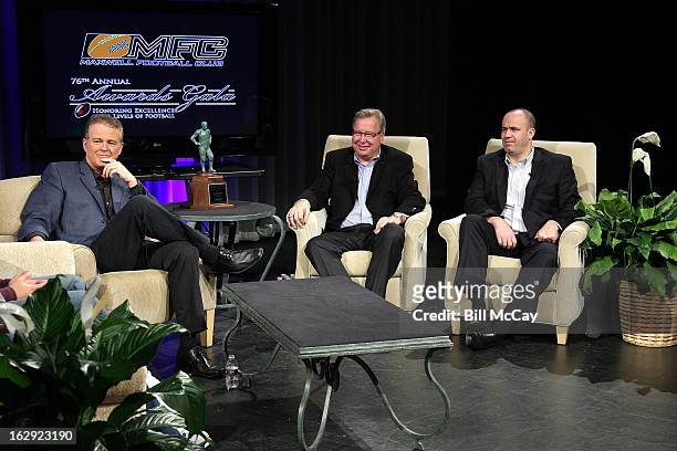 Lou Tilley, Ron Jaworski and Bill O'Brien attend the Stars of Maxwell Football Club Discussion Table on March 1, 2013 in Atlantic City, New Jersey.