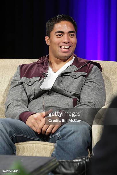 Manti Te'o attends the Stars of Maxwell Football Club Discussion Table on March 1, 2013 in Atlantic City, New Jersey.