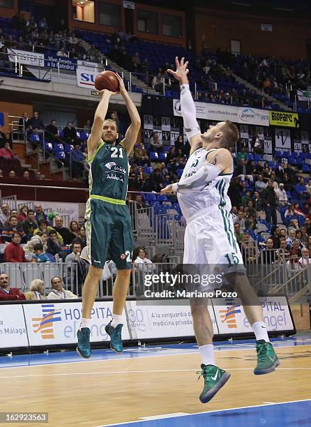 Luka Zoric, #21 of Unicaja Malaga in action during the 2012-2013 Turkish Airlines Euroleague Top 16 Date 9 between Unicaja Malaga v Zalgiris Kaunas...