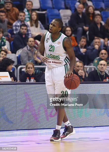 Oliver Lafayette in action during the 2012-2013 Turkish Airlines Euroleague Top 16 Date 9 between Unicaja Malaga v Zalgiris Kaunas at Palacio...