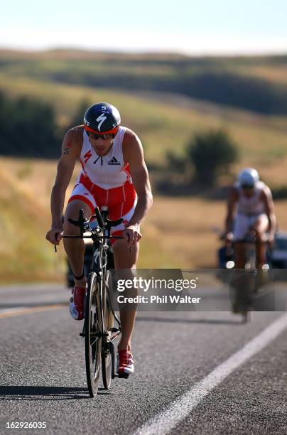 Bevan Docherty of New Zealand cycles during the New Zealand Ironman on March 2, 2013 in Taupo, New Zealand.