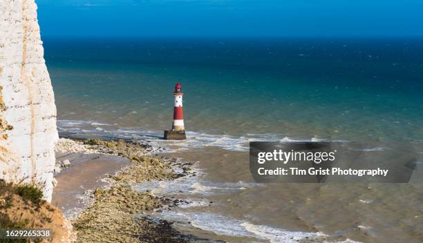 beachy head lighthouse and the english channel - south downs national park stock pictures, royalty-free photos & images
