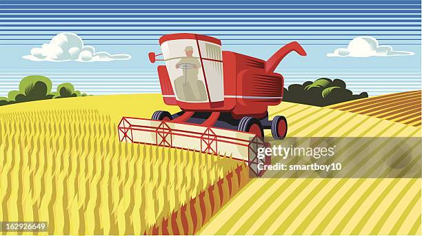 stockillustraties, clipart, cartoons en iconen met combine harvester - omgeploegd veld