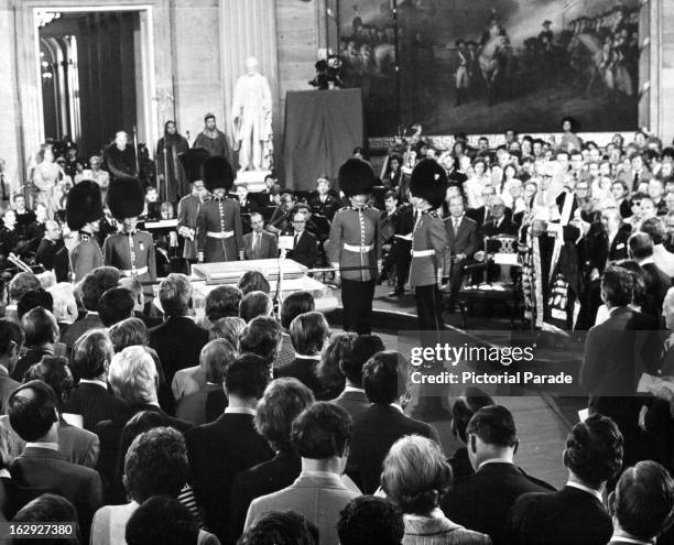 Semi-General view of the presentation ceremony by the members of the House Of Lords in the Capitol Building Rotunda of the Magna Carta after it was...