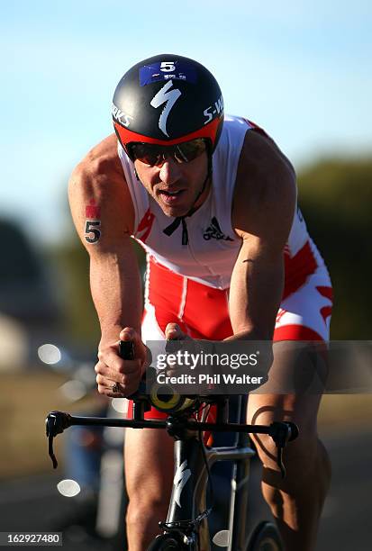 Bevan Docherty of New Zealand cycles during the New Zealand Ironman on March 2, 2013 in Taupo, New Zealand.