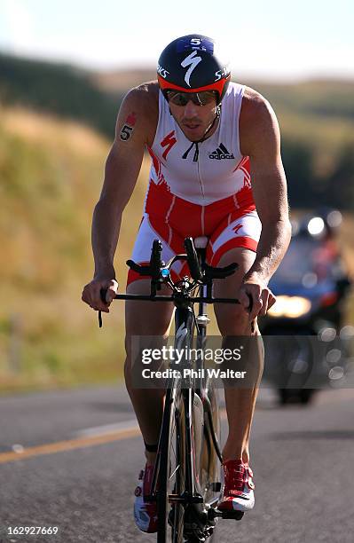 Bevan Docherty of New Zealand cycles during the New Zealand Ironman on March 2, 2013 in Taupo, New Zealand.