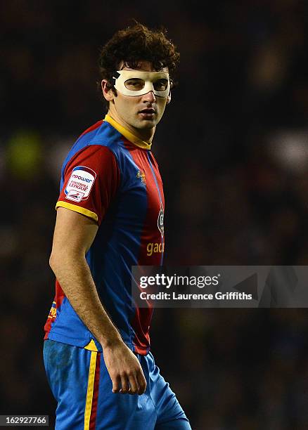 Mile Jedinak of Crystal Palace wears face protection during the npower Championship match between Derby County and Crystal Palace at Pride Park...