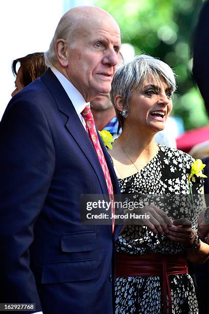 Lord David Rowe-Beddoe and Liza Todd Burton attend a ceremony honoring Richard Burton with a Star on the Hollywood Walk of Fame next to Elizabeth...