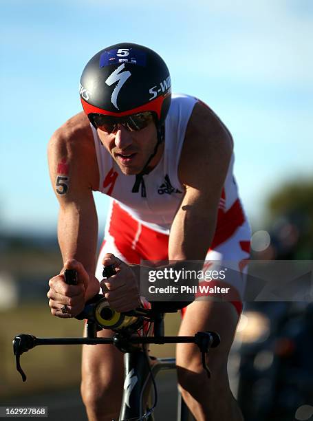 Bevan Docherty of New Zealand cycles during the New Zealand Ironman on March 2, 2013 in Taupo, New Zealand.