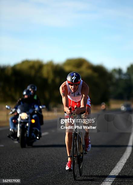 Bevan Docherty of New Zealand cycles during the New Zealand Ironman on March 2, 2013 in Taupo, New Zealand.