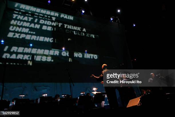 Philip Miller's "REwind: A Cantata for Voice, Tape and Testimony" at Prospect Park Bandshell on Friday night, July 6, 2007.This image;From left, the...