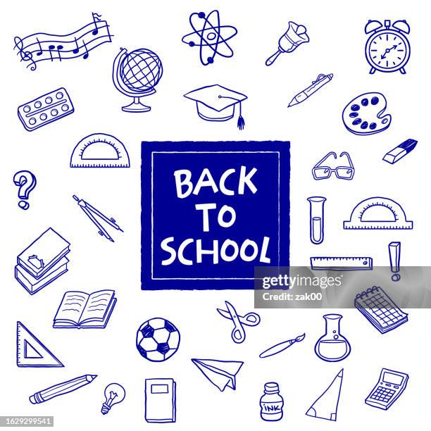 ilustrações de stock, clip art, desenhos animados e ícones de back to school doodles - sineta de mão