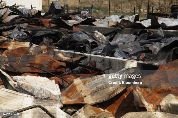 Burned farm during the McDougall Creek wildfire in Kelowna, British Columbia, Canada, on Sunday, Aug. 27, 2023. British Columbia is experiencing the...