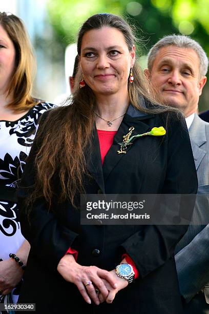Maria Burton accepts the star posthumously at a ceremony honoring her father Richard Burton with a Star on the Hollywood Walk of Fame next to...