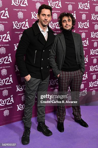 Spanish actors Paco Leon and Canco Rodriguez attend "Cirque Du Soleil" Kooza 2013 premiere on March 1, 2013 in Madrid, Spain.