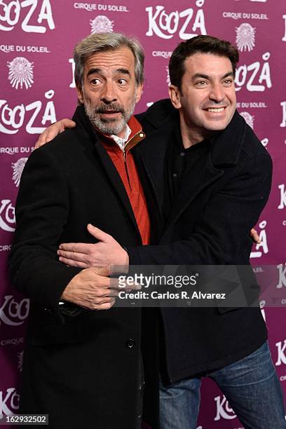 Spanish actor Imanol Arias and Arturo Valls attend "Cirque Du Soleil" Kooza 2013 premiere on March 1, 2013 in Madrid, Spain.