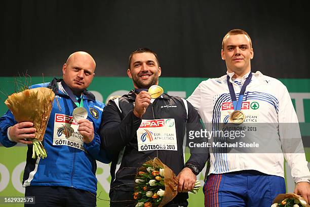 Silver medalist Hamza Alic of Bosnia and Herzegovina, Gold medalist Asmir Kolasinac of Serbia and bronze medailist Ladislav Prasil of Czech Republic...
