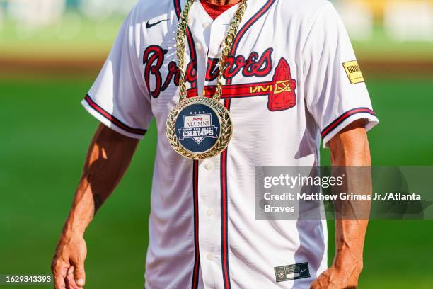 Marcus Giles during the Atlanta Braves Alumni Home Run Derby before the game against the San Francisco Giants at Truist Park on August 19, 2023 in...