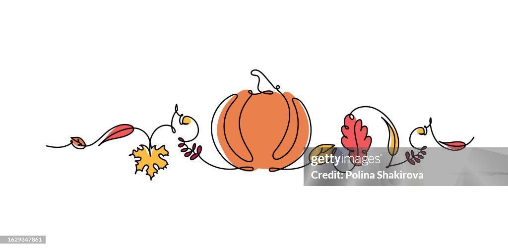 Pumpkin with leaves vector illustration isolated on white background.
