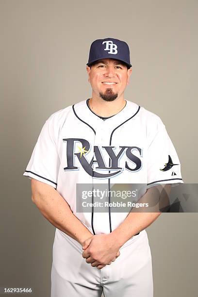 Jack Cust of the Tampa Bay Rays poses during Photo Day on February 21, 2013 at Charlotte Sports Park in Port Charlotte, Florida.