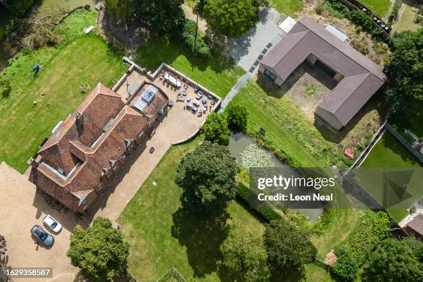 An aerial view of the home of Hannah Ingram-Moore, the daughter of Captain Tom Moore, on August 21, 2023 in Marston Moretaine, Bedfordshire. Ms...