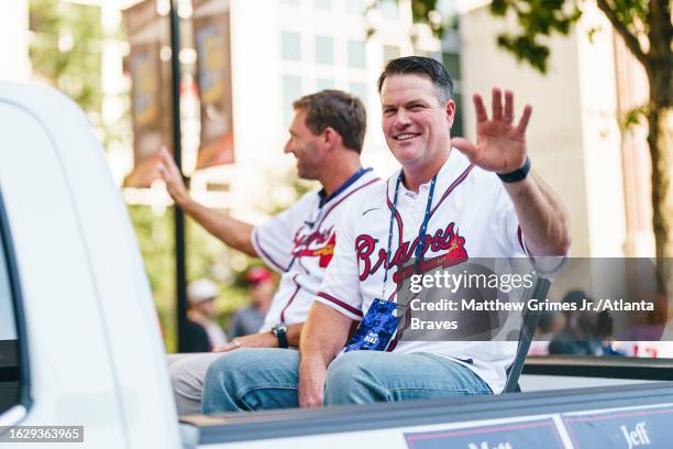 Matt Diaz during the Braves alumni Legends Parade before the game against the San Francisco Giants at Truist Park on August 18, 2023 in Atlanta,...