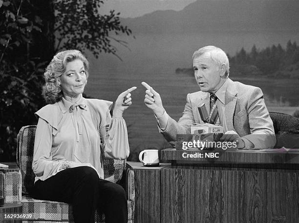 Pictured: Actress Lauren Bacall, host Johnny Carson on January 11, 1980 --