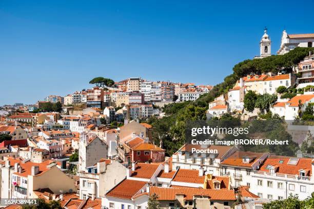 view of the igreja da graca in the evening light, lisbon, portugal - graca church stock pictures, royalty-free photos & images