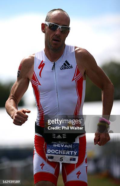 Bervan Docherty of New Zealand runs during the New Zealand Ironman on March 2, 2013 in Taupo, New Zealand.