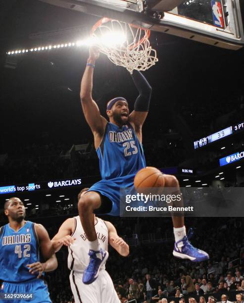 Vince Carter of the Dallas Mavericks sinks a basket in the second quarter against the Brooklyn Nets at the Barclays Center on March 1, 2013 in New...