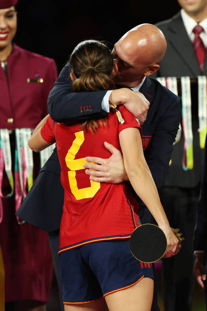 Luis Rubiales, President of the Royal Spanish Football Federation and celebrates after the team's victory in the FIFA Women's World Cup Australia &...