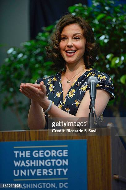 Ashley Judd speaks at the Progress And Perspectives: Women's Reproductive Health A Conversation With Ashley Judd at George Washington University on...